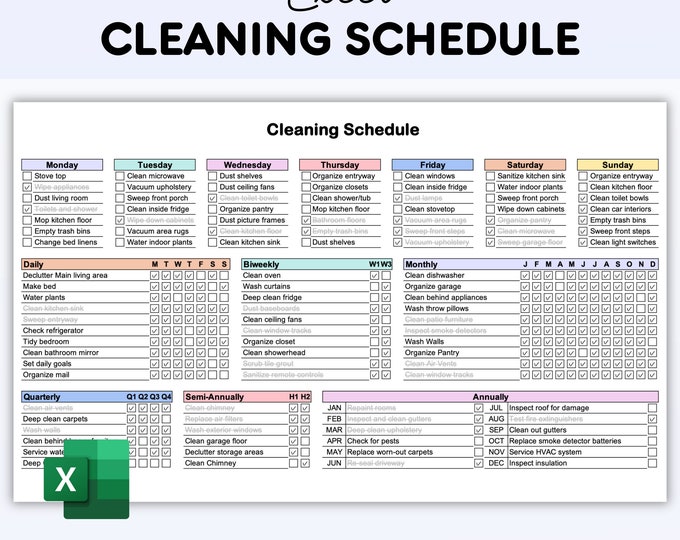 Monthly Cleaning Schedule Excel Template One Year Cleaning Schedule