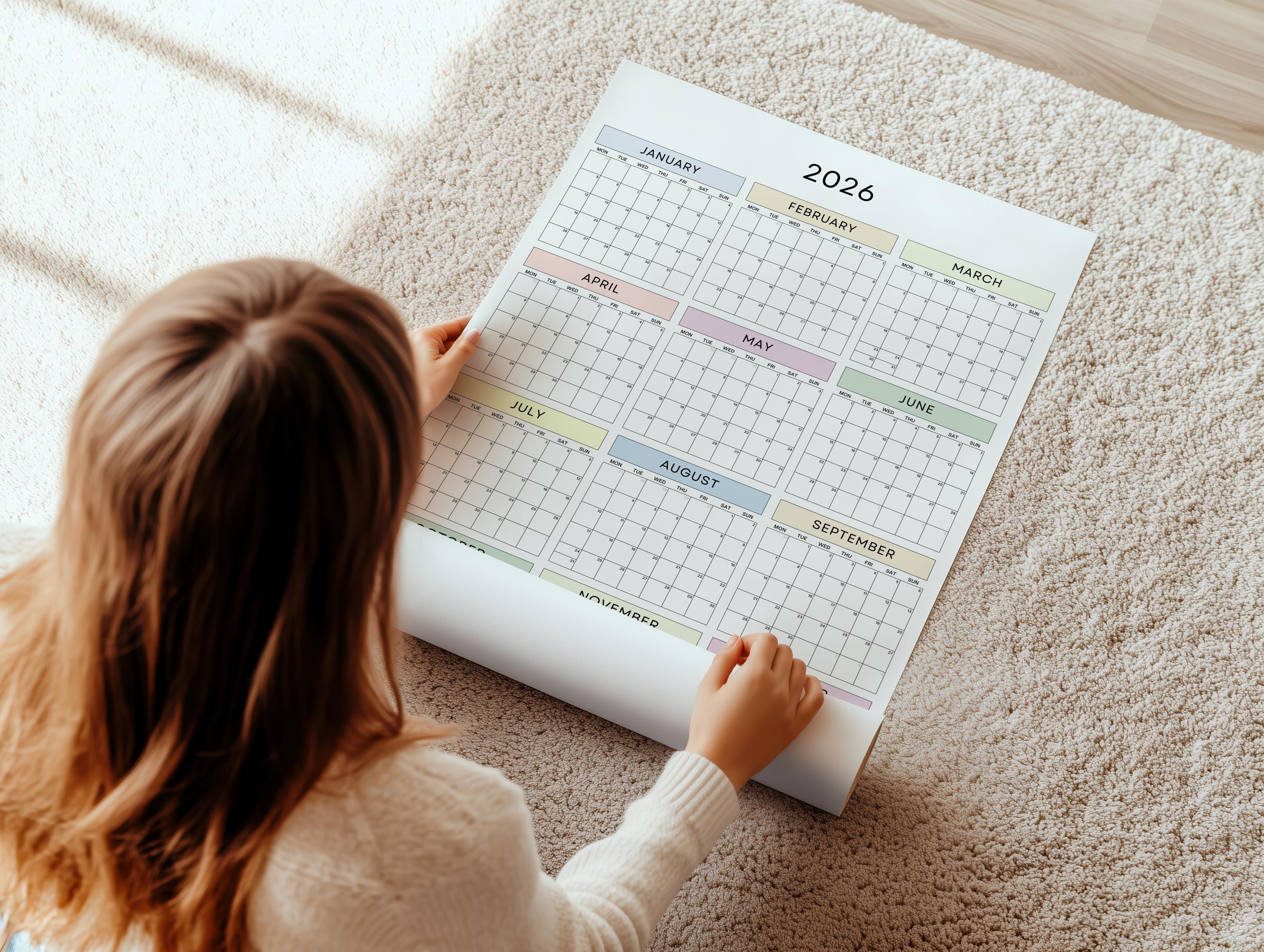 2026 Pastel Wall Calendar: Year at A Glance Poster, Monday Start - Etsy