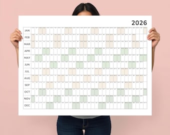 2026 Yearly Wall Calendar Poster: Minimalist Beige & Green Landscape Planner