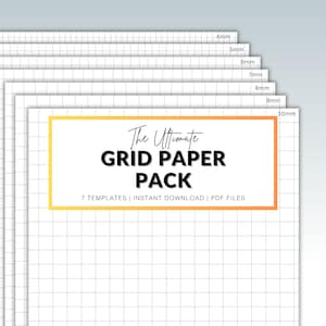 Paquete de 7 plantillas imprimibles de papel cuadriculado, tamaño carta y media, tamaño A4 y A5, cuadrícula, insertos para agenda, hojas de cuaderno, papel cuadriculado, descarga instantánea en PDF.