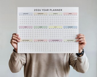 Wandkalenderposter 2026: maandag start minimalistisch pasteljaar in één oogopslag