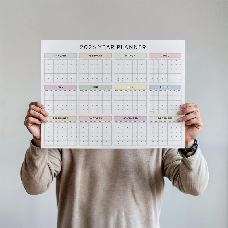 2026 Wall Calendar Poster Monday Start Minimalist Pastel Year at A ...