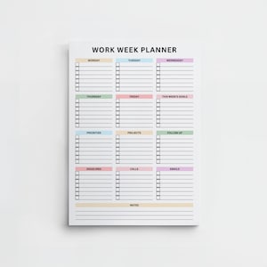 週間ワークプランナー（印刷可能、カラフルな5日間チェックリスト）（PDFダウンロード）