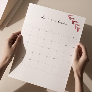 Calendario mensual 2025 en formato PDF / Planificador imprimible / Formato carta de EE. UU. A4 A3 / Estética floral / Inicio en lunes y domingo / Vertical
