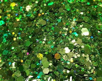 Tetra CHUNKY mix a holographic Grinch green chunky polyester glitter 3 size mix