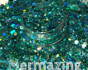 Mermazing Chunky Mix Polyester Glitter - Teal Holographic Chunky Mix Glitter