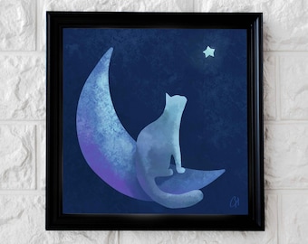 Moon Cat Art Print 8" x 8"