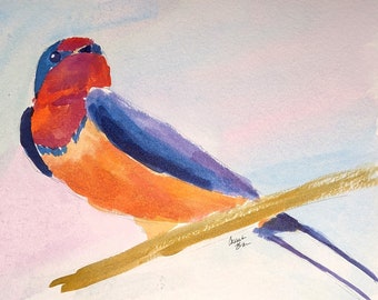 Barn Swallow Art Print India Ink Painting by Cassandra Brown