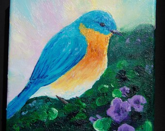 Original Eastern Bluebird Acrylic Painting 6 x 6
