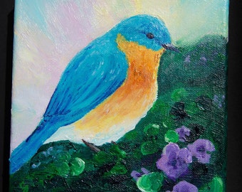 Original Eastern Bluebird Acrylic Painting 6 x 6