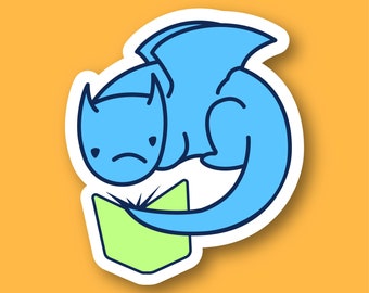 Blue Baby Dragon Reading a Book