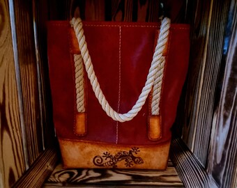 Leather shopper in antique look with sailing rope handles - handmade -