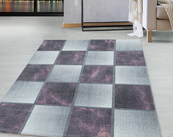 alfombra de pelo corto gris púrpura patrón cuadrado de mármol salón alfombra