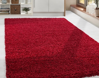 Shaggy Hochflor Langflor Teppich Soft Wohnzimmerteppich Farbe Rot Einfarbig