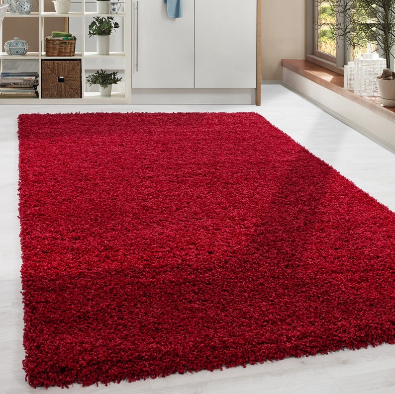 Shaggy Pila alta alfombra de pelo largo alfombra de la sala Color Rojo Sólido imagen 1