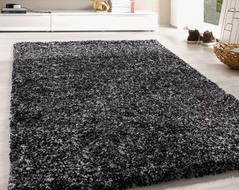 Hochflor Shaggy Teppich Soft Weicher Langflorteppich Schwarz Grau Creme Meliert