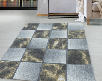 Bajo alfombra de pelo gris amarillo cuadrados patrón de mármol salón alfombra