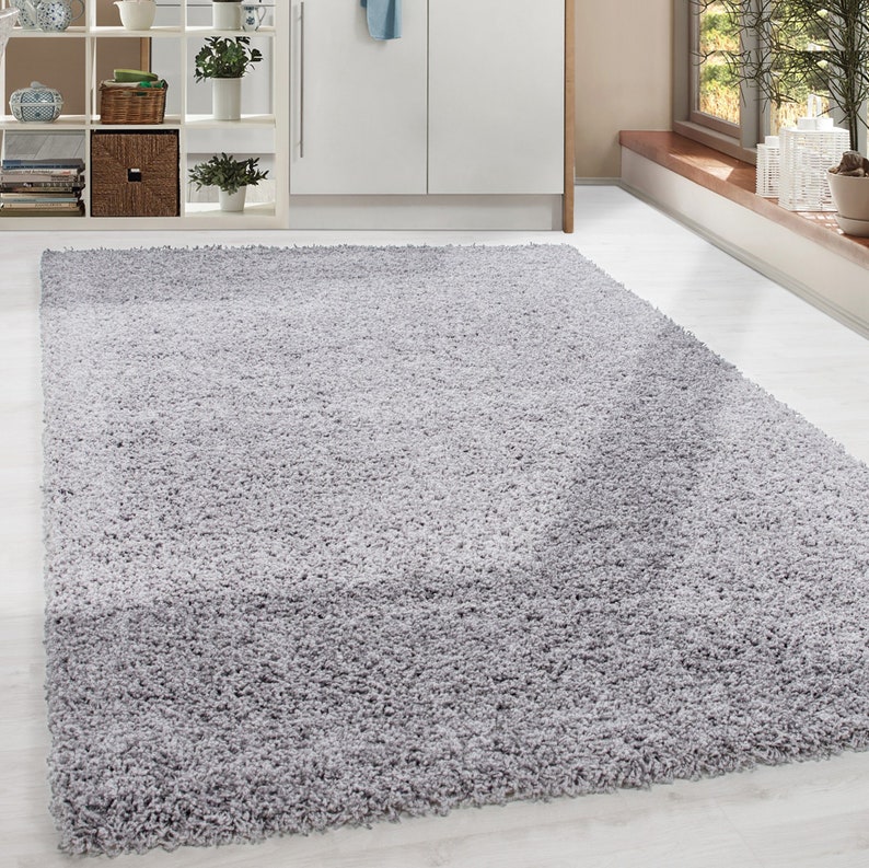 Shaggy Hochflor Langflor Teppich Soft Wohnzimmerteppich Hellgrau Einfarbig Bild 1