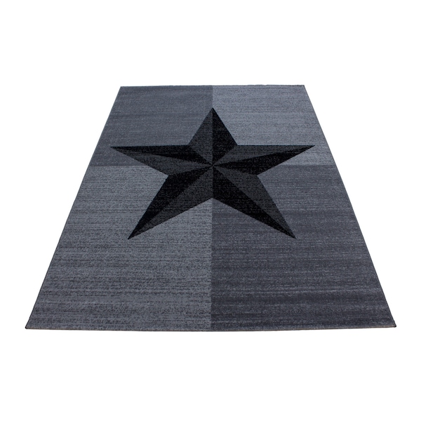Tapis à poils courts motif étoile symétrique tapis pour salon gris noir tacheté