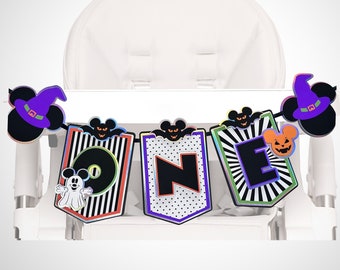 Halloween Musse Pigg banderoll, Musse Pigg barnstol banderoll, Halloween banderoll, Halloween dekorationer, Musse Pigg Halloween, Halloween 1-årsdag 0020