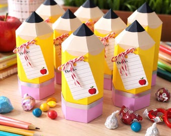 Classroom Treat Favors Box, Teacher Student Gifts, First Day of School Gift Box, Back to School Treat Box, Pencil Favor Box,  Candy Holder