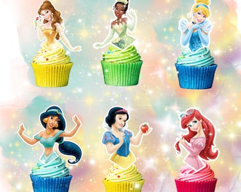 Princess Cupcake Toppers, Princess Party, Princess Toppers, Princess Theme,  Princess Decorations, Birthday Princess Party, Disney Princess