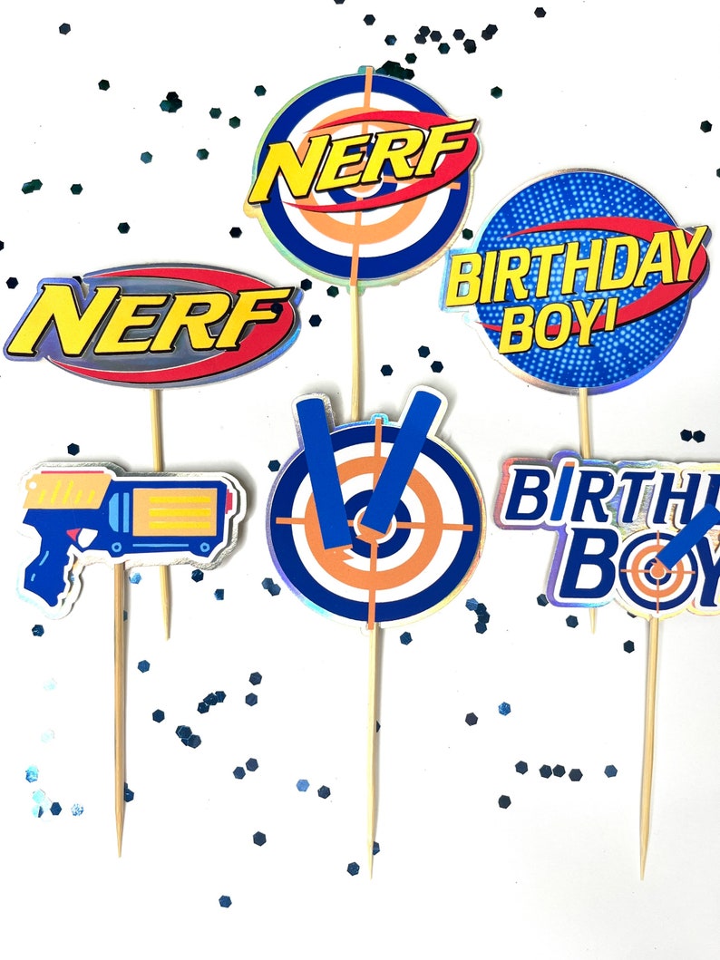 Inspired Nerf Battle Cupcake Toppers Nerf Party Decoration Etsy