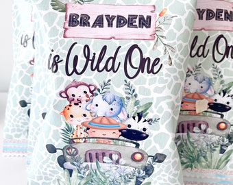 Torebki na chipsy Safari, upominki na przyjęcie urodzinowe Safari, motyw Wild One Safari, dekoracje na przyjęcie Safari, przyjęcie z motywem zwierząt dżungli, upominki na baby shower