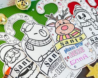 Christmas Door Hanger Coloring Activity, Santa Stop Here Door Sign, Christmas Craft, Christmas Activity for Kids, School  Christmas Favors
