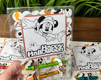 Hoja para colorear de Mickey Mouse para Halloween, bolsa de dulces, crayones para fiestas, relleno para cesta de dulces, regalo para la clase de Halloween, bolsa de dulces de Halloween