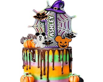 Adorno para tarta de Halloween de Disney, adorno para tarta de Mickey Mouse de Halloween, adorno para tarta de Halloween One, decoraciones para fiesta de primer cumpleaños de Halloween 0020
