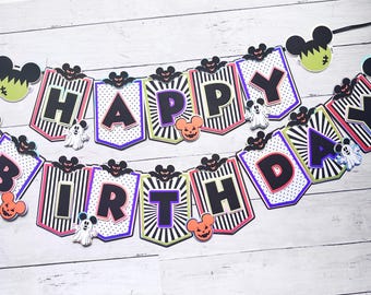 Halloween Musse Pigg-banderoll, Musse Pigg-födelsedagsbanderoll, Halloweenbanderoll, Halloweendekorationer, Musse Pigg Halloween, Halloween 1-årsdag 0020