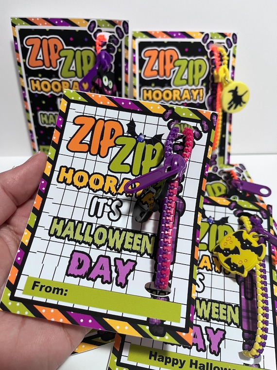 Halloween Party Favors, Halloween Gifts, Trick or Treat, Halloween Candy Bags, Classroom Halloween, zipper bracelet, halloween class gift