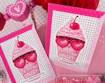 Personalized Valentine Tags for Kids, Classroom Valentine Gift Tags, Valentine Favors, Crazy Straws Valentines, School Valentine Tags