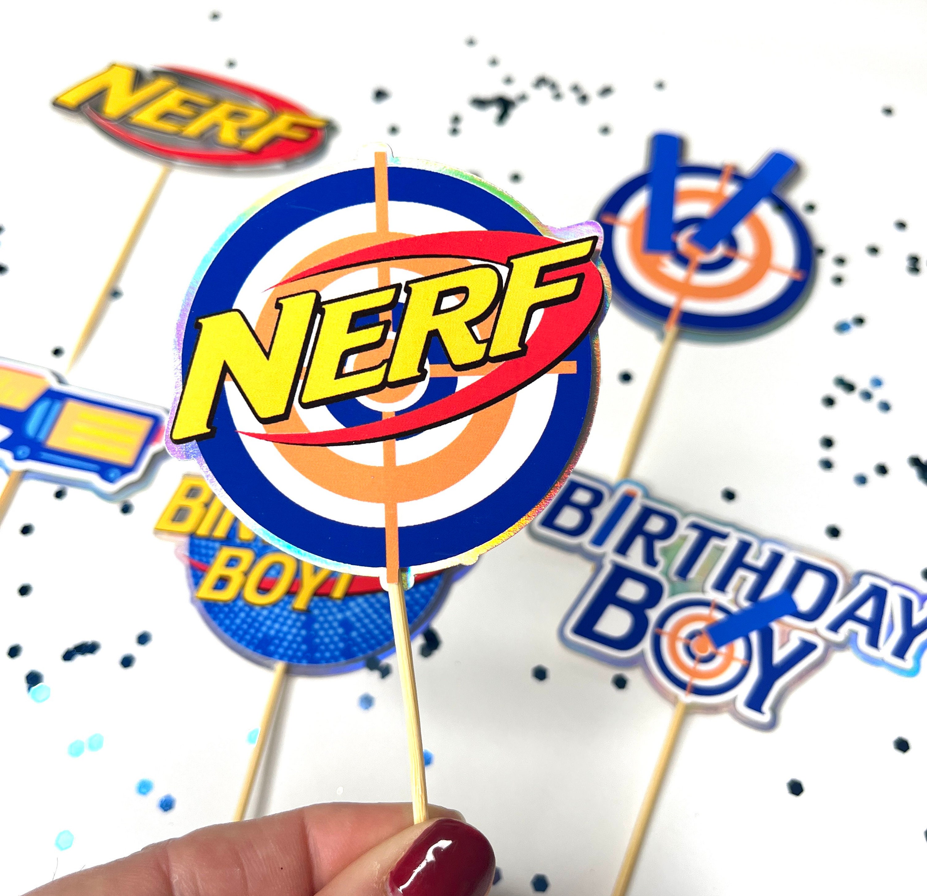 Inspired Nerf Battle Cupcake Toppers Nerf Party Decoration Etsy