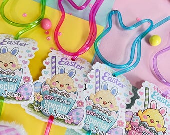 Personalized Easter Bunny Straw Favors Kids Classroom Easter Treats Party Favors Students Easter Bunny Straw Favors Basket Stuffer Idea