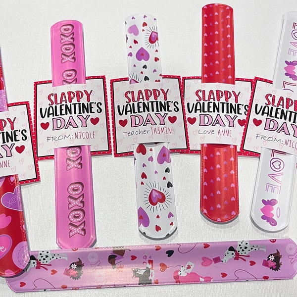 Assembled SLAPPY Valentine’s Day Tags with Slap Bracelets, Valentines Classroom Gifts, Valentine’s  Favors, Slappy Valentine's Day Bracelets