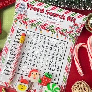 DIYクリスマスワードサーチキット – ホリデー鉛筆と消しゴム付き、教室の景品