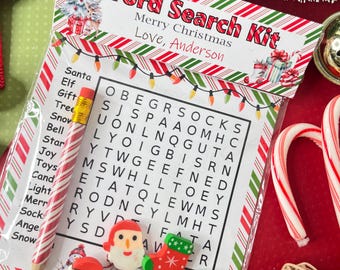 DIY Christmas Word Search Kit – Holiday Pencil & Erasers, Classroom Favors