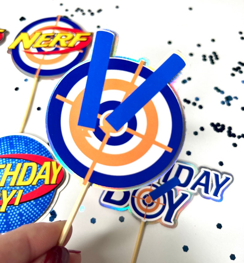 Inspired Nerf Battle Cupcake Toppers Nerf Party Decoration Etsy