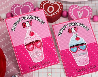 Valentine Straw Tags for Kids, Classroom Valentine Gift Tags, Personalized Valentine Favors, Crazy Straws Valentines, School Valentine Tags