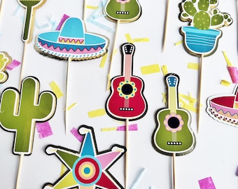 Mexican Fiesta Cupcake Toppers, Cinco de Mayo Party Decoration, Taco Party