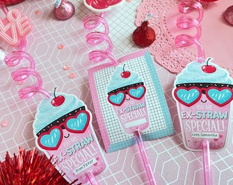 Valentine Straw Gift for Kids, Personalized Silly Straw Classroom, School Valentine Favor with Tag, Valentine Straws, Valentine Favors