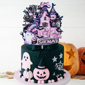 Halloween Cake Topper, Ghost Halloween Party Decorations, October Birthday, Boo Topper, Pink Halloween Birthday, Spooky One Birthday 0019