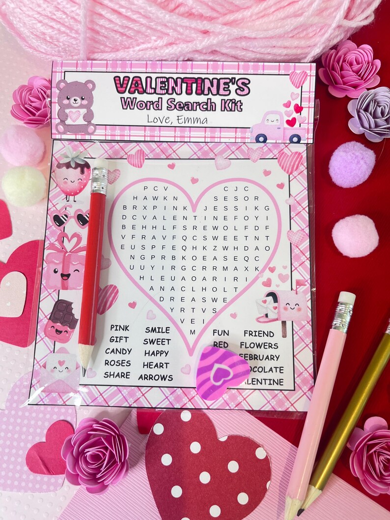 Personalized Valentine Word Search Kit for Kids, Non-candy Classroom ...