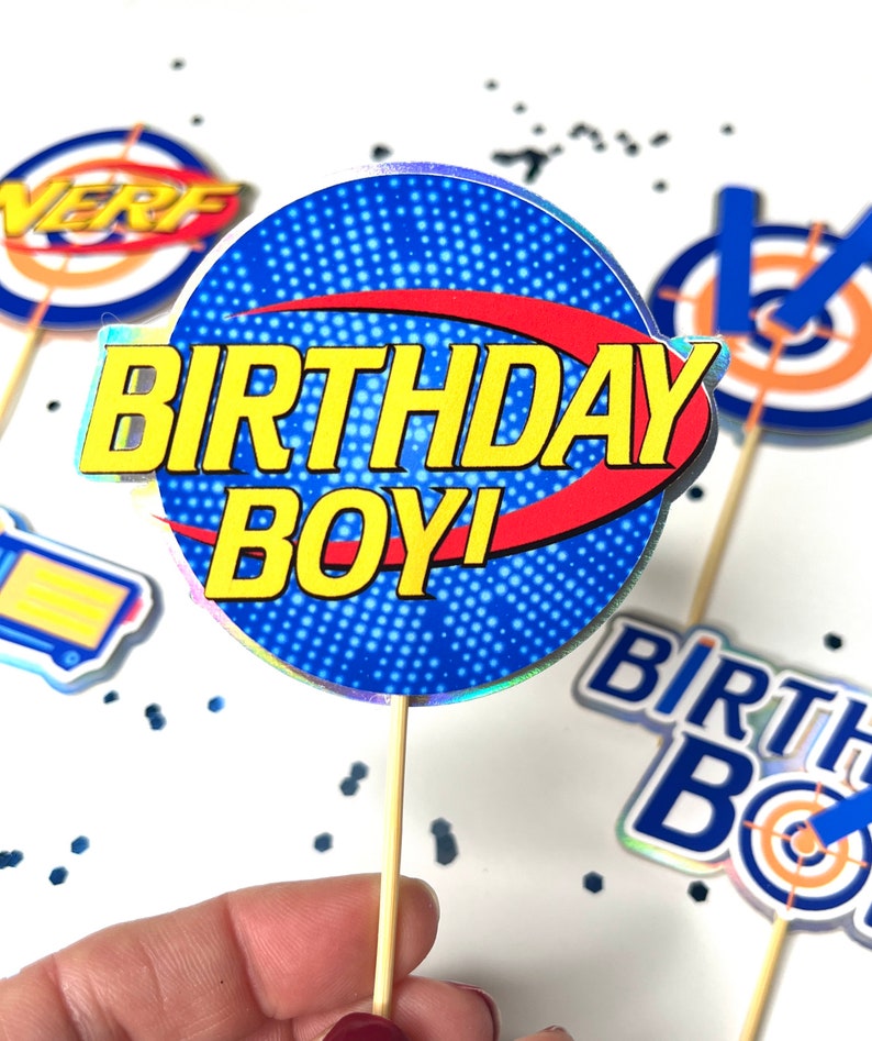 Inspired Nerf Battle Cupcake Toppers Nerf Party Decoration Etsy