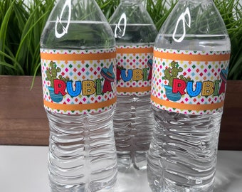 Fiesta Water Bottle Labels, Mexican Party Decor, Personalized 0015