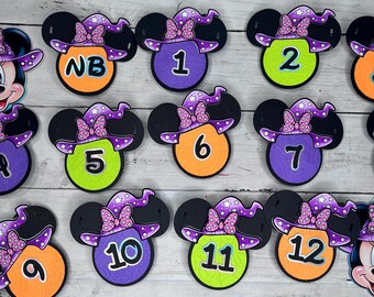 Halloween-milstolpsbanderoll, Musse Pigg Halloween-banderoll, Musse Piggs förstaårsfotobanderoll, Halloween-tema, Musse Piggs förstaårs-Halloweenbanderoll