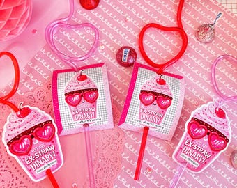 Personalized  Valentine Straw Gift for Kids, Silly Straw Classroom, School Valentine Favor with Tag, Valentine Straws, Valentine Favors