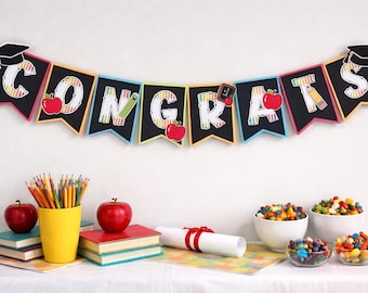 Pre K Graduation Banner Kindergarten Graduation Decor Preschool Graduation Last Day of School Banner Classroom Decor Congrats Banner